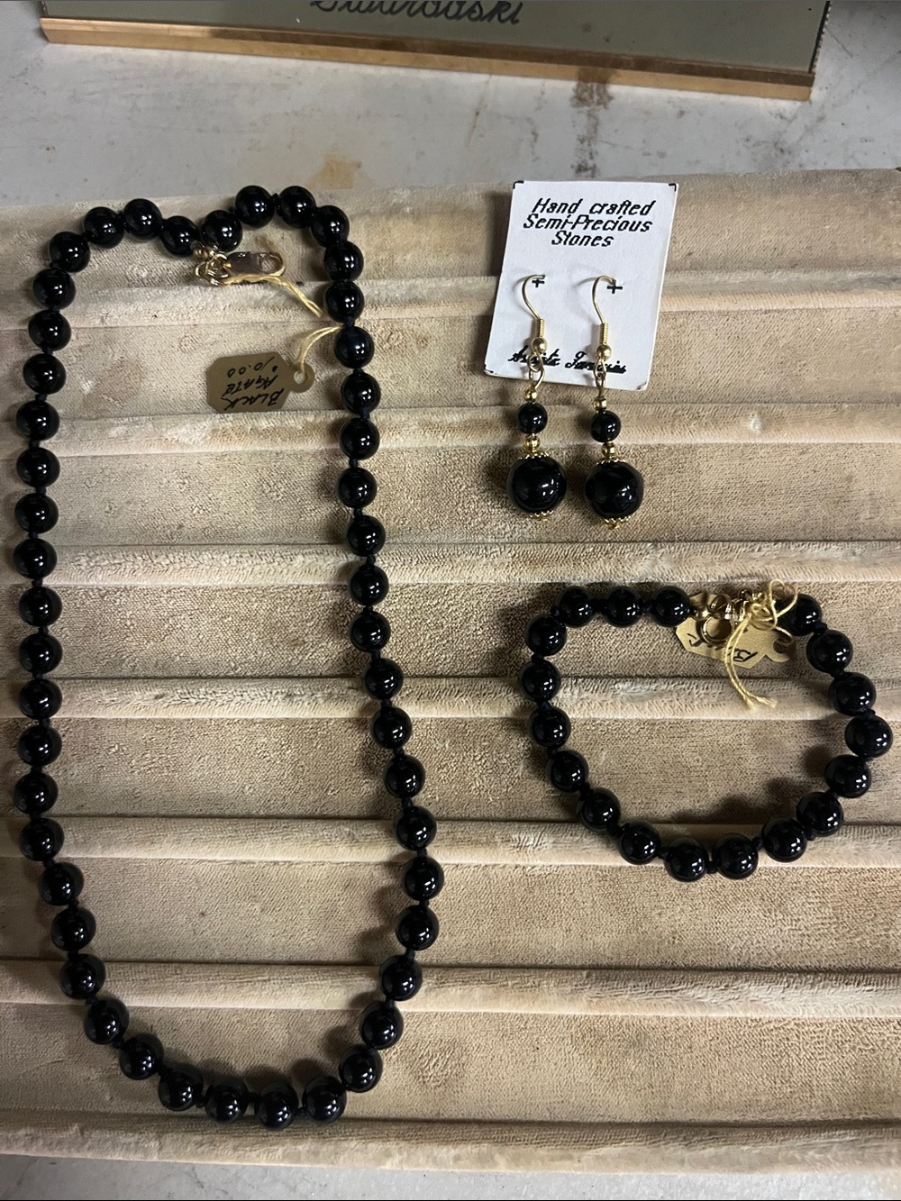Black Beaded Necklace, Bracelet & Earrings Set - Handcrafted